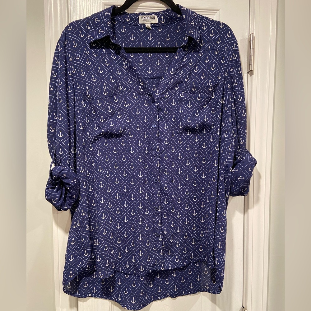 Express Size XL The Portofino Shirt Original Fit Blue White Anchor Button Down